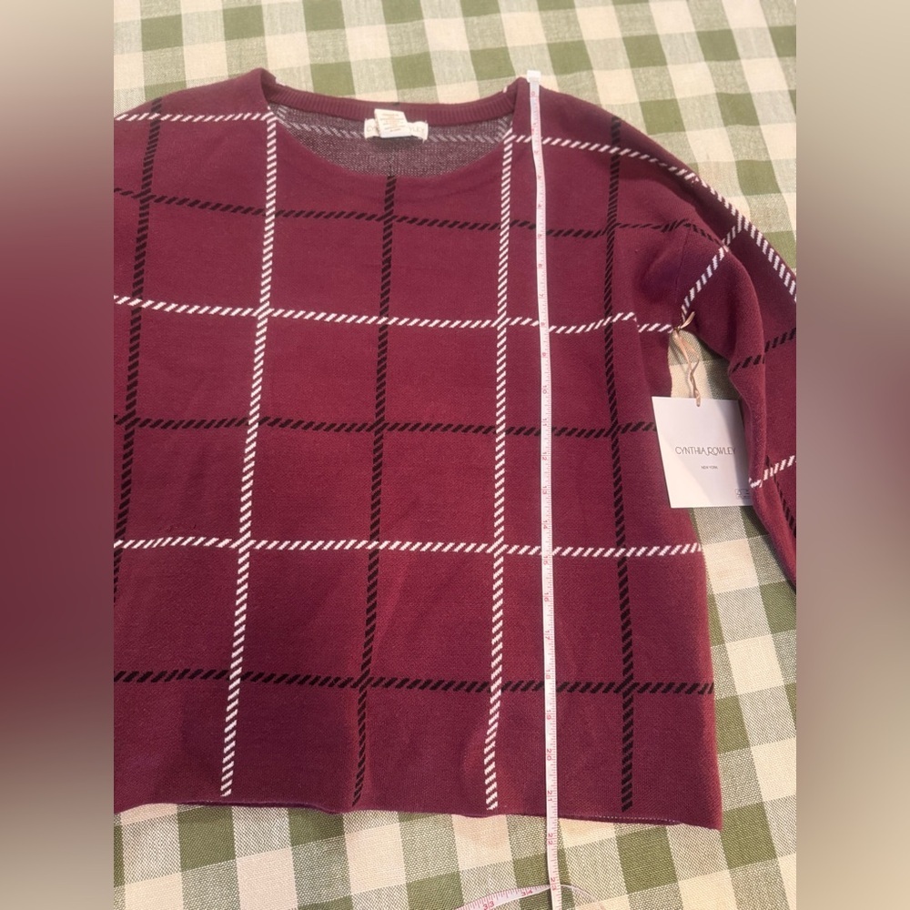 Cynthia Rowley Pullover Maroon Checkered Sweater - Picture 7 of 10